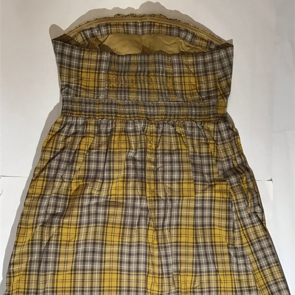 Anthropologie Maeve Mustard Plaid Strapless Dress Size Medium - Picture 4 of 6